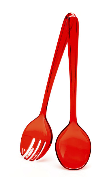 透明的红色塑料沙拉勺图片下载