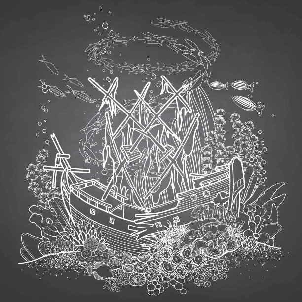 古代沉船和珊瑚礁图片下载