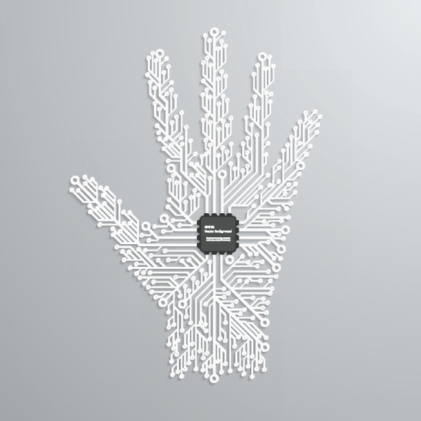 摘要手握一个电子电路芯片。设计元素。图片下载