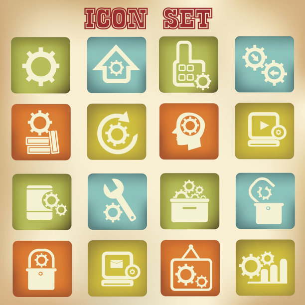 工程师和建筑图标，复古风格，向量图片下载