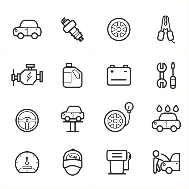 平面线图标汽车服务图标矢量插图图片下载