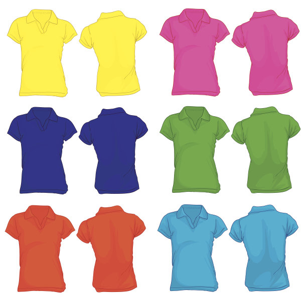 女人的马球衫模板在许多颜色图片下载