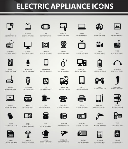 电子图标设置，黑色版本向量图片下载