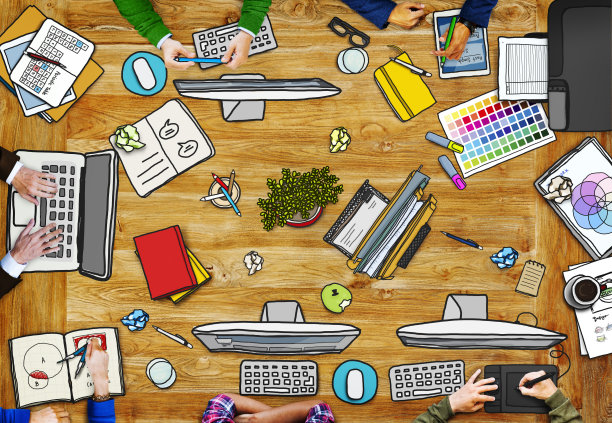 不同的设计师工作和照片插图图片下载