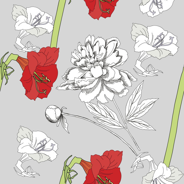 与孤挺花和花的无缝图案-01图片下载