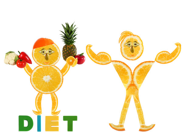 健康饮食。两个用切片做成的有趣的小橘子图片下载