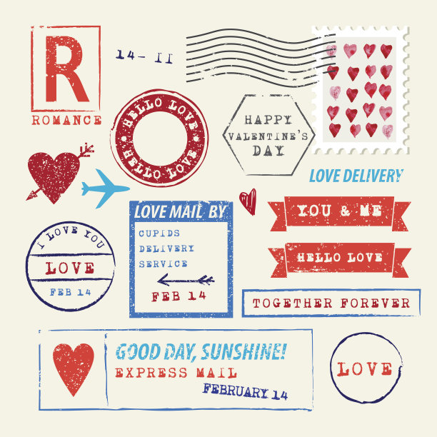 婚礼及情人节邮票套装。爱情的象征图片下载