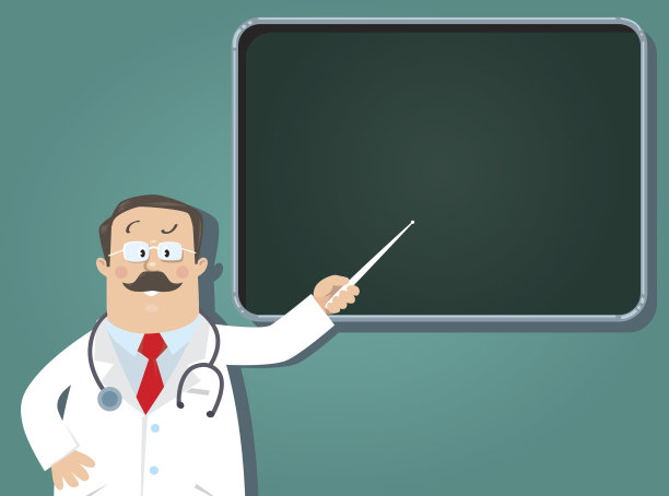 带着指示器的有趣医生。设计模板图片下载