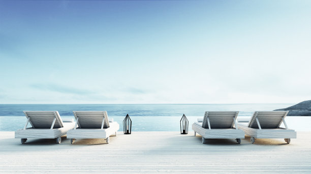 海滩休息室-阳光甲板上的海景图片下载
