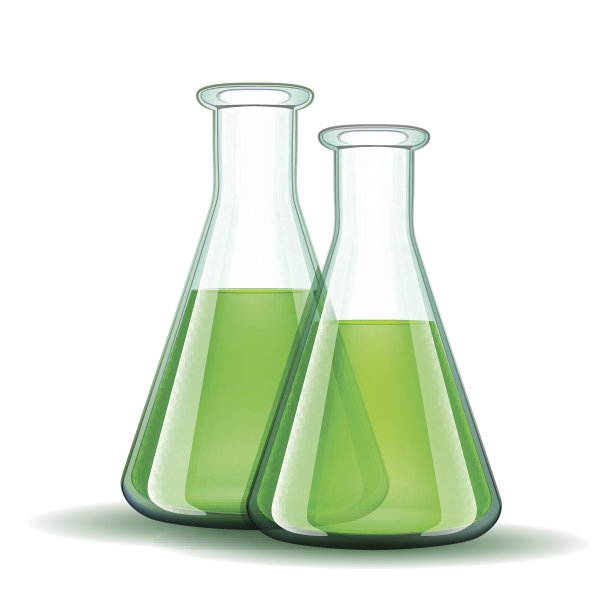 装有绿色液体的化学实验室透明烧瓶图片下载