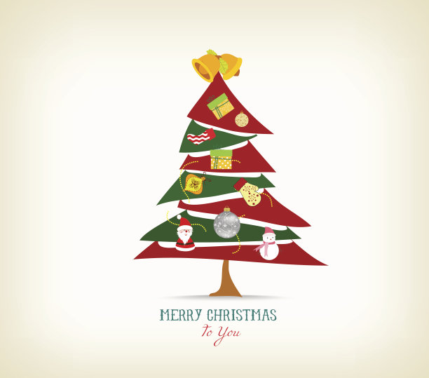 复古圣诞树与图标和元素图片下载