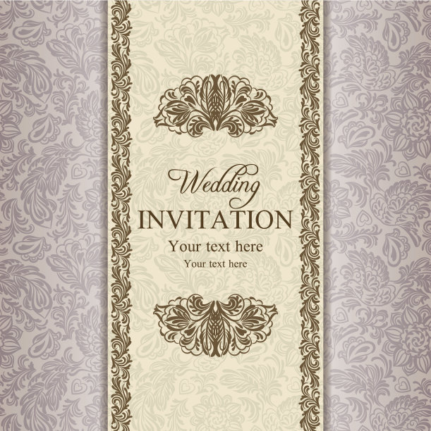 巴洛克式婚礼请柬，金色图片下载
