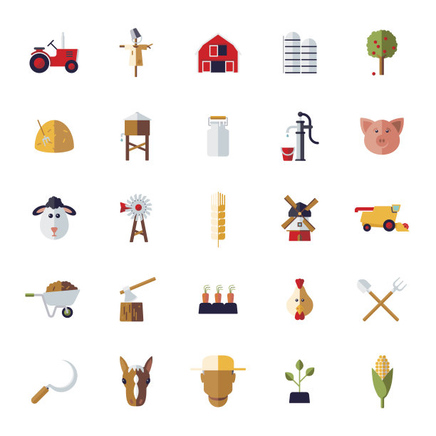 平面设计农业和农业图标设置图片下载