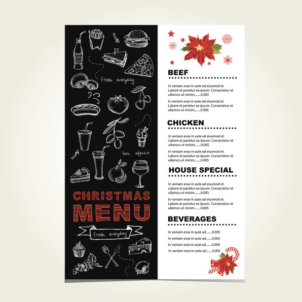 圣诞餐厅和派对菜单，邀请函图片下载