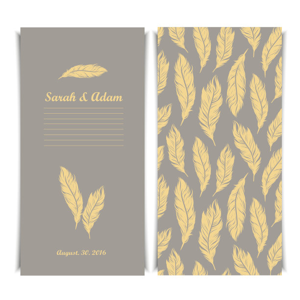 优雅的邀请复古模板与银色羽毛符号。图片下载