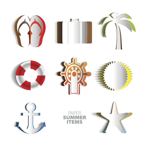 纸矢量夏季海报集剪纸图标图片下载