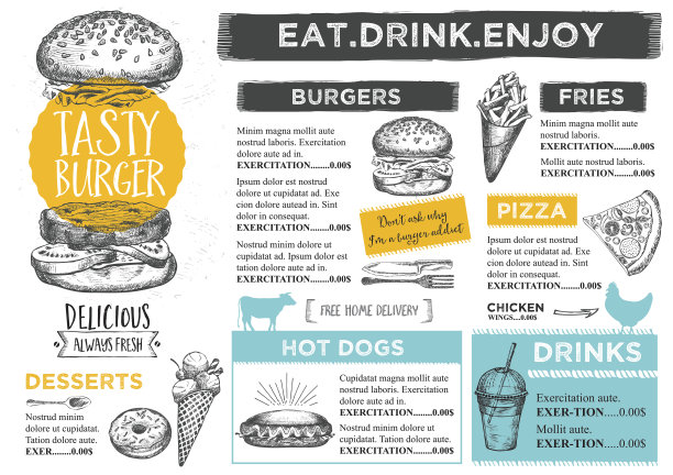 餐厅咖啡厅菜单，模板设计。图片下载