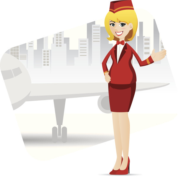 卡通可爱的空姐与机场的背景图片下载