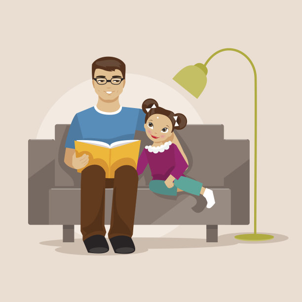 父亲在给女儿读书。矢量图图片下载