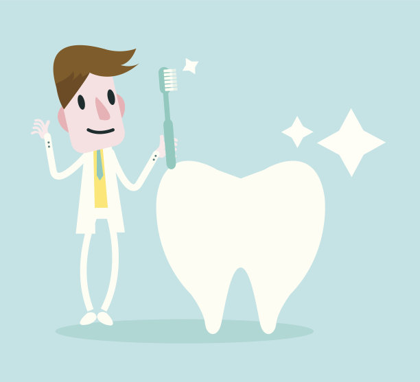 牙医拿着牙刷清洁一颗大牙齿。图片下载