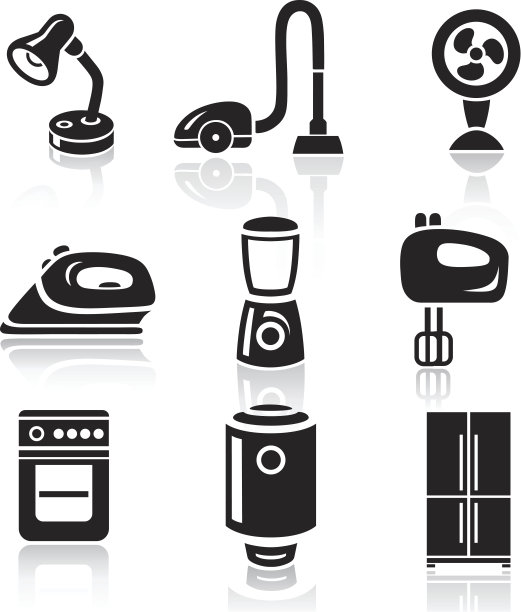 家电图标集。白色背景上的黑色标志图片下载