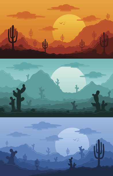 沙漠野生自然景观矢量插图图片下载