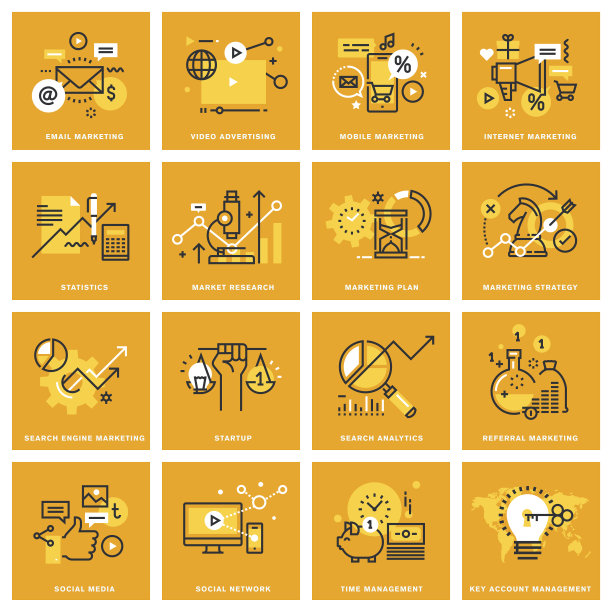 细线网络图标的网络营销和广告图片下载