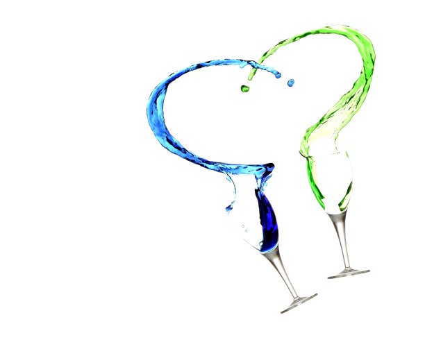 蓝色和绿色心形水飞溅图片下载