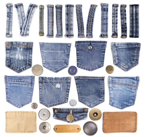牛仔裤的口袋、环、钮扣等元素图片下载