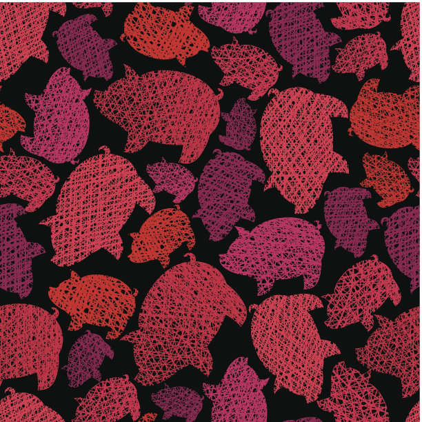 猪的轮廓无缝图案，有趣的矢量背景图片下载