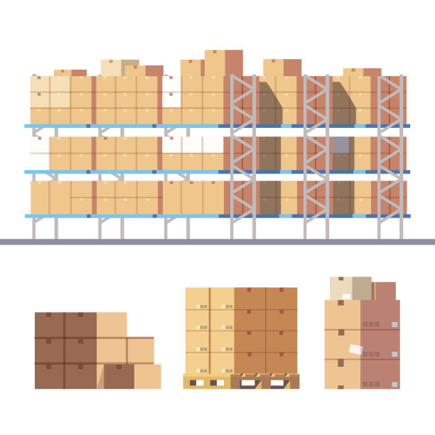库存仓库货架和纸箱图片下载