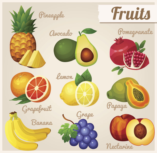 一组食物图标。水果。图片下载
