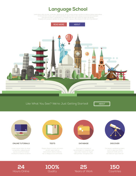 平面设计语言学校网站标题横幅与网页设计元素图片下载