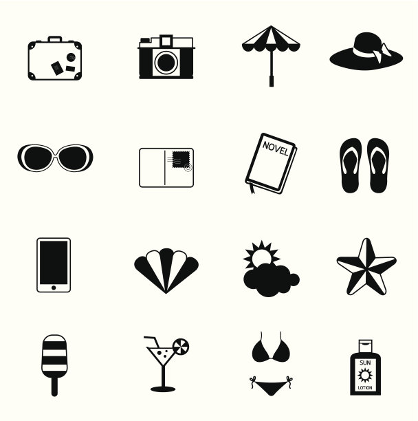 B&W图标集:夏天，旅行和旅游图片下载