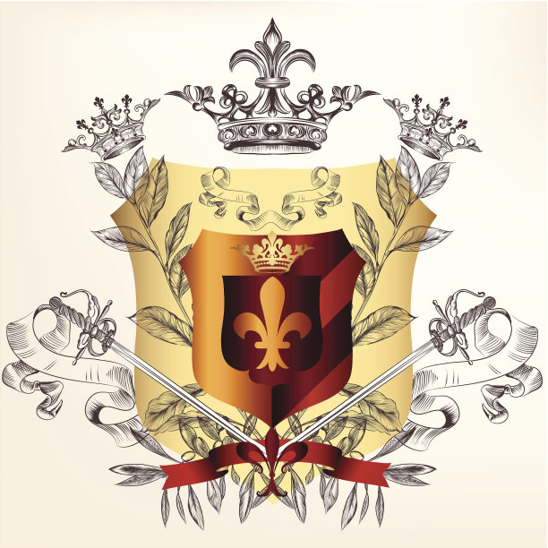 纹章设计与盾、冠和月桂叶图片下载
