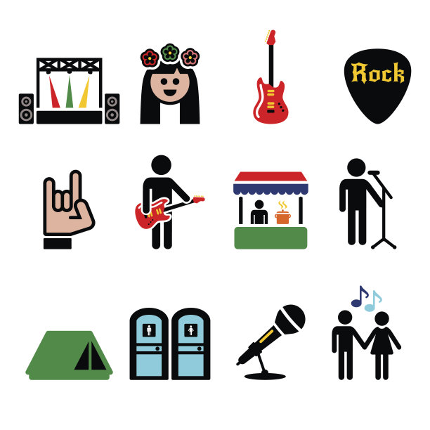 音乐节，现场音乐会矢量图标设置图片下载