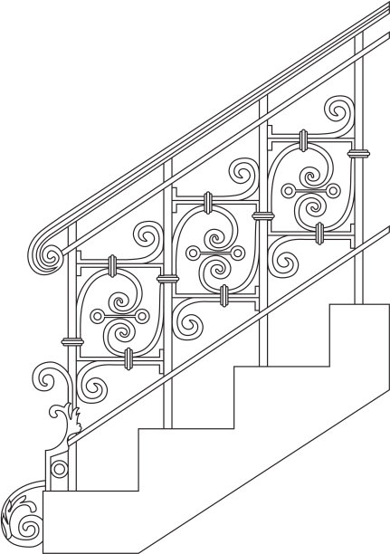 带有花卉图案的黑色锻造金属栏杆。图片下载