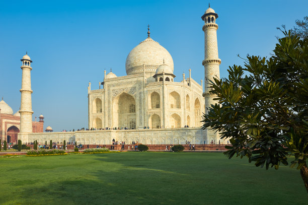 印度泰姬陵，阿格拉，世界七大奇迹。美丽Tajmahal横梁图片下载
