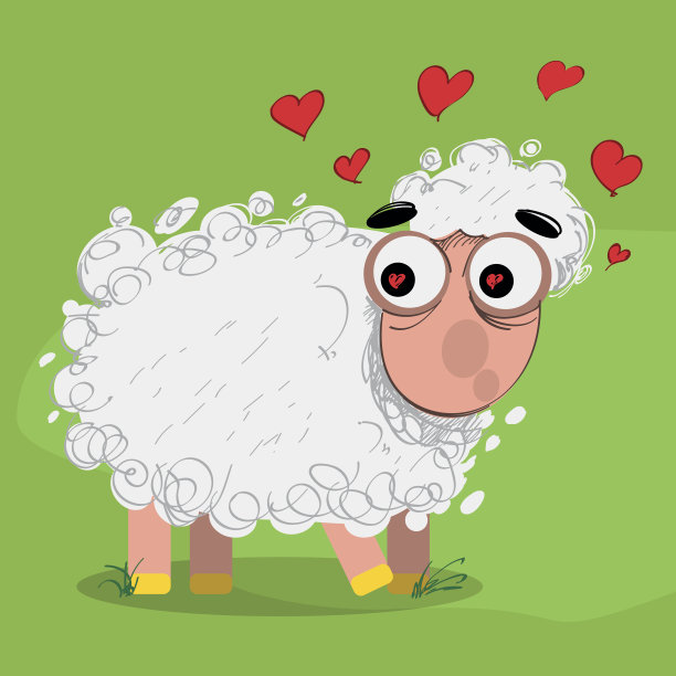 草地上可爱的绵羊，有趣的卡通人物。图片下载