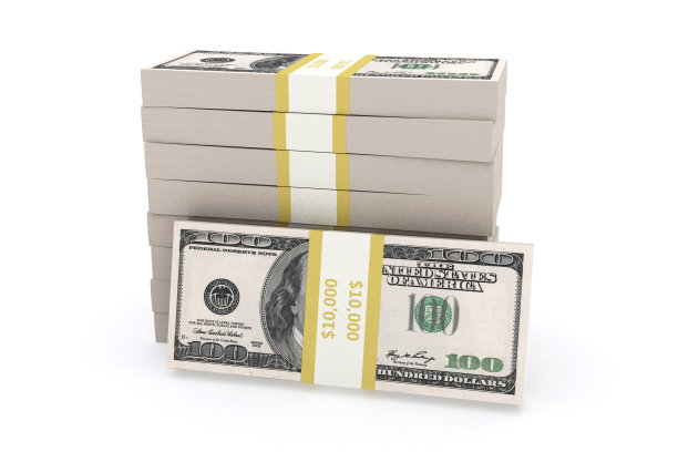 一堆100美元的美国在白色的背景。图片下载