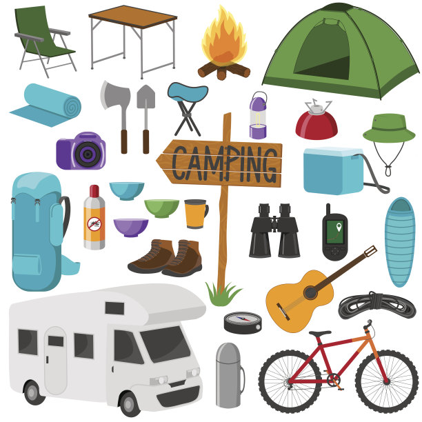 露营的图标集。图片下载