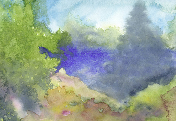 水彩景观蓝云杉图片下载