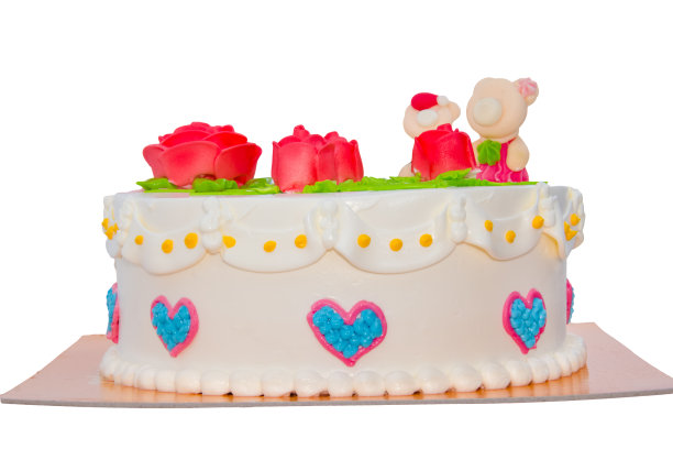 白色背景上有玫瑰的奶油蛋糕图片下载