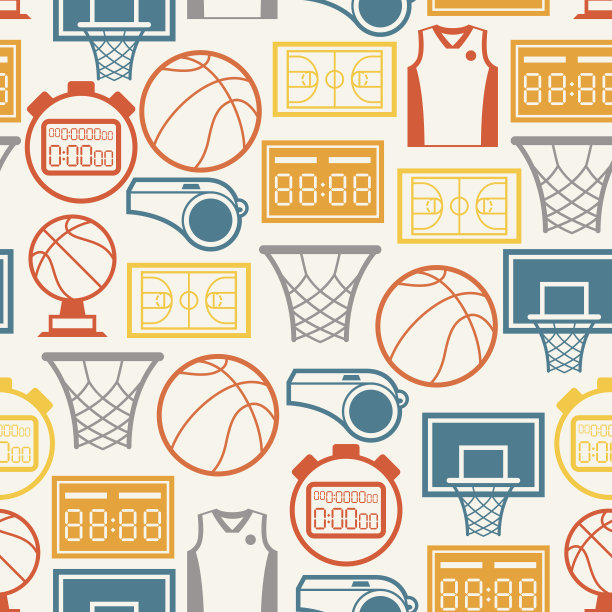 运动无缝图案与篮球图标在平面风格。图片下载