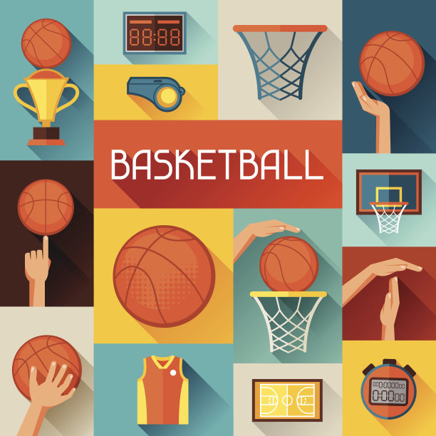 体育背景与篮球图标在平的风格。图片下载