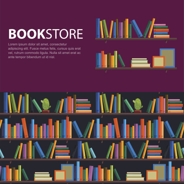 图书馆，书店-无缝模式与书籍在书架上。图片下载