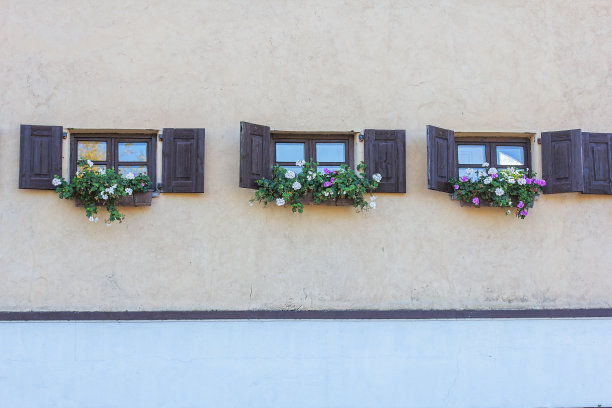 用花装饰的旧窗户图片下载