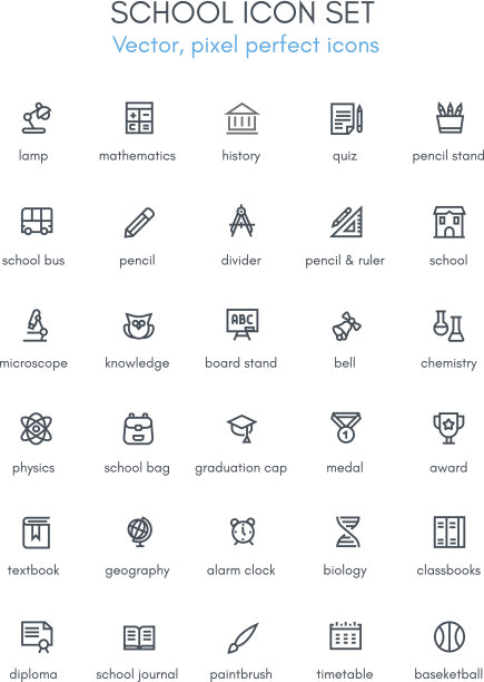 学校主题线性图标集素材图片
