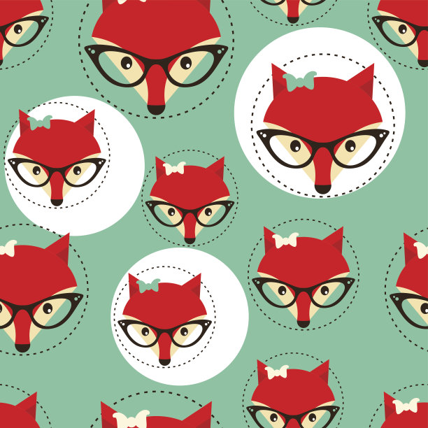 无缝背景狐狸的脸在眼镜。图片下载