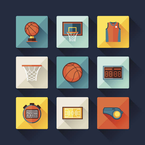 篮球图标设置在平面设计风格。图片下载